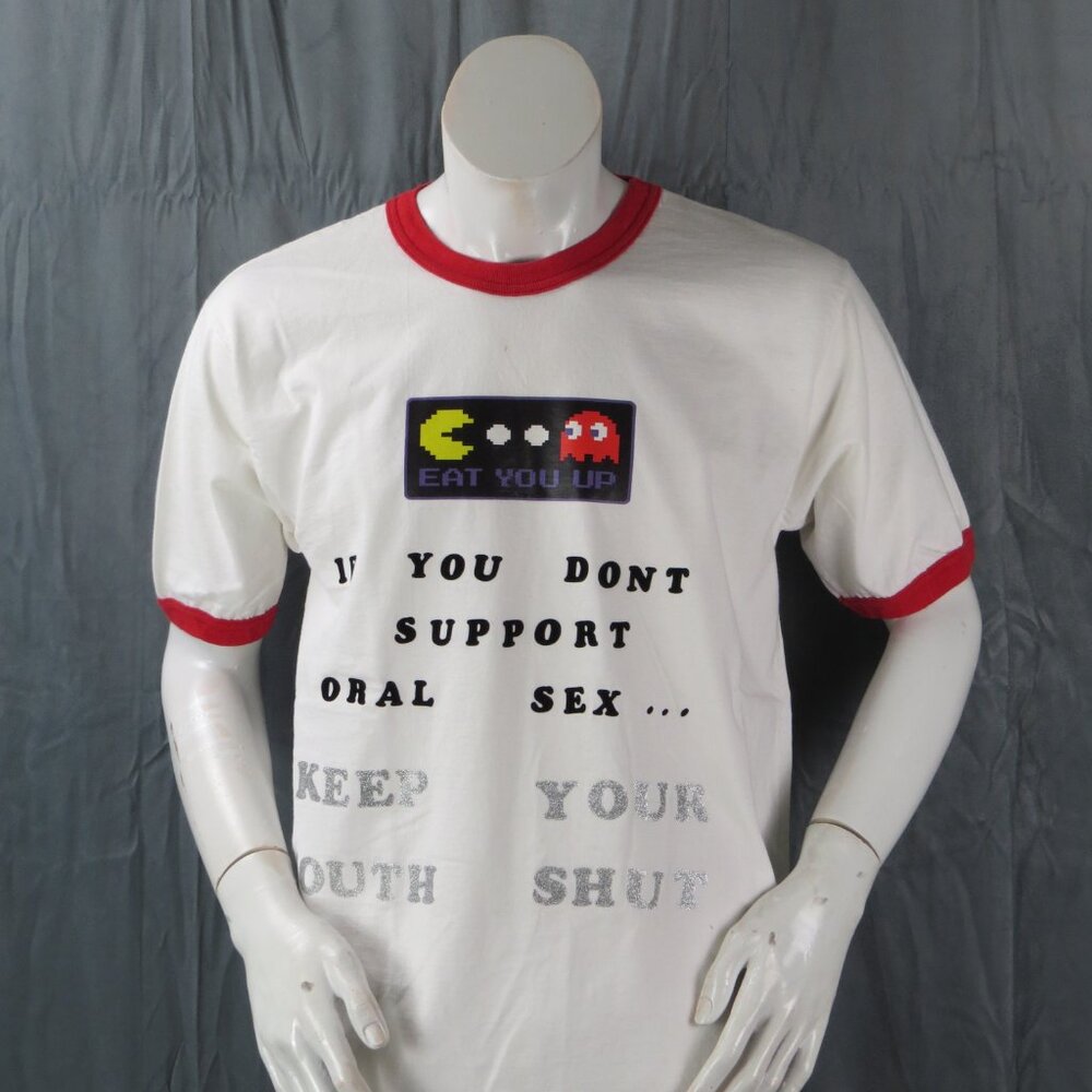 Vintage Graphic T-shirt - Super Freak Pac Man Iron Graphics - Men's Large